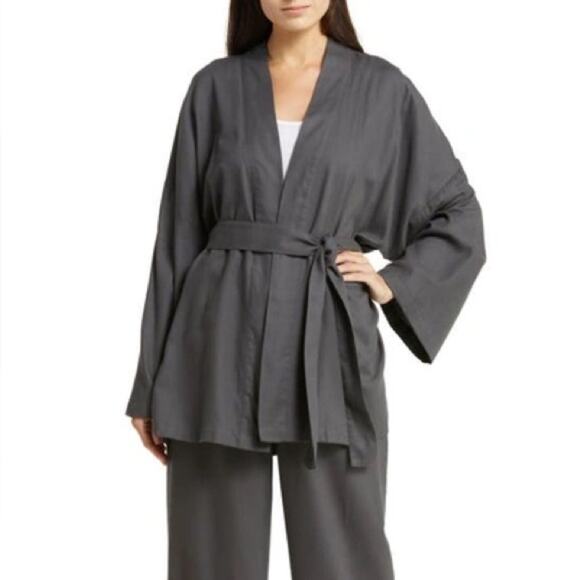 SKIMS Drapey Cotton & Modal Robe Style Pajama Top Grey Womens Size XL - Picture 1 of 5